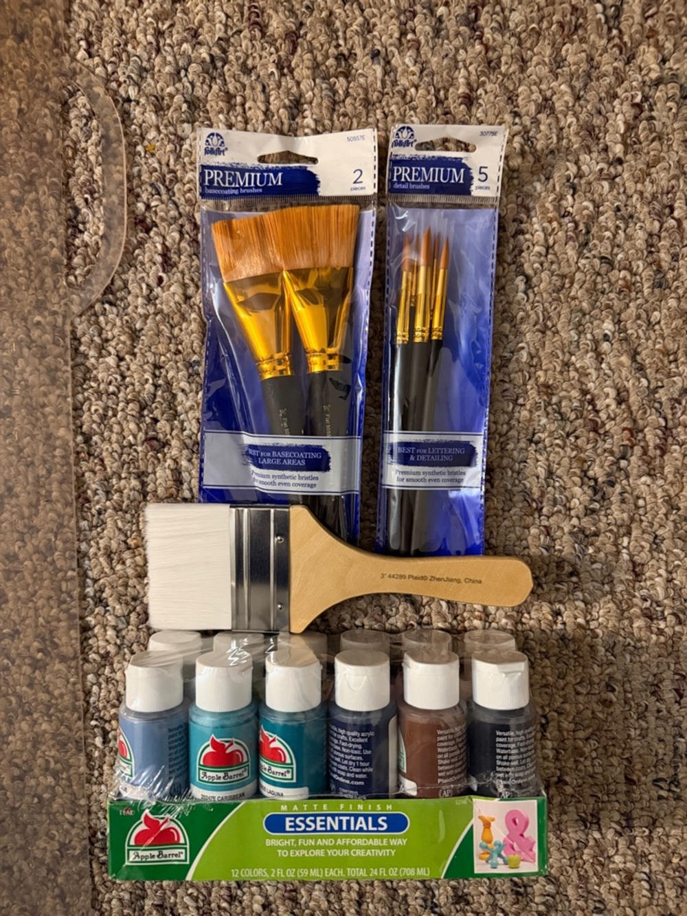 Assorted Paint Brushes and Apple Barrel Acrylic Paint Set - Multicolor